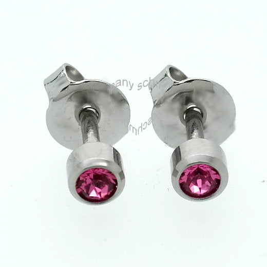 Medizinische Ohrstecker antiallergisch mit Stein "Rosa/Fuchsia"